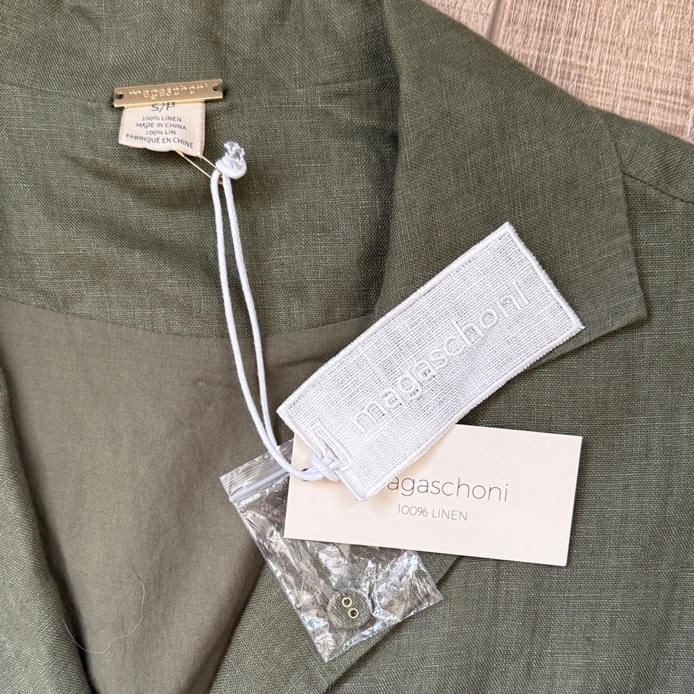 Magaschoni Sleeveless Olive Green Linen Maxi Dress - image 2